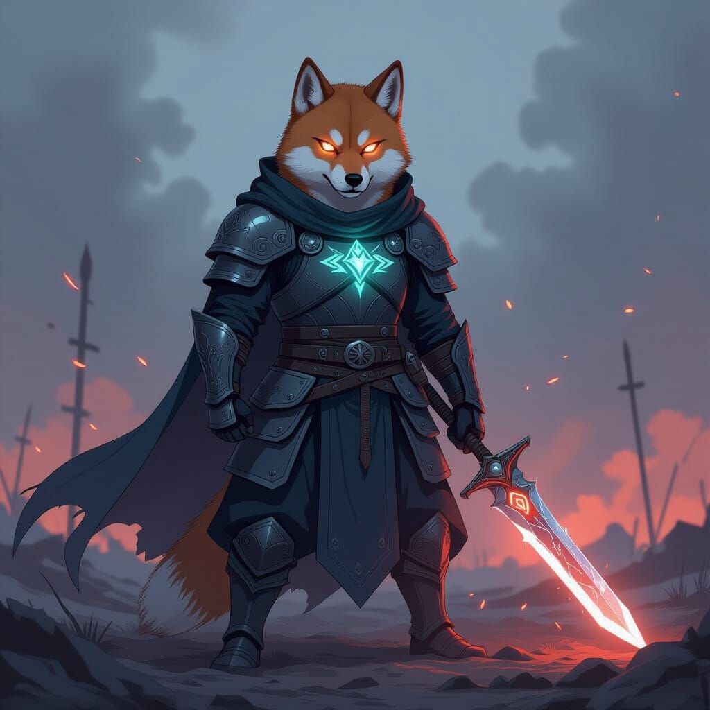 A Shiba Inu dog as a powerful warrior