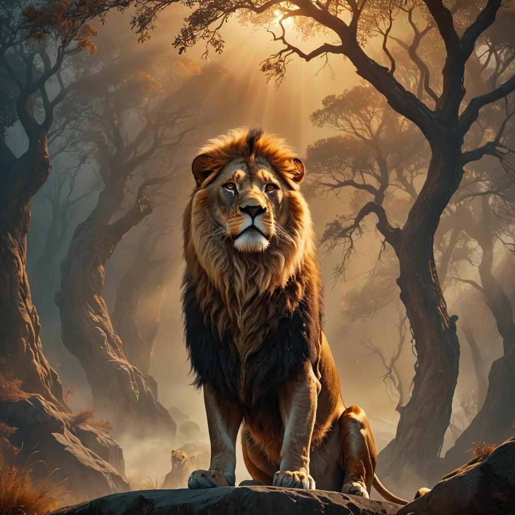 Majestic Nemean Lion in Mystical Fantasy Landscape