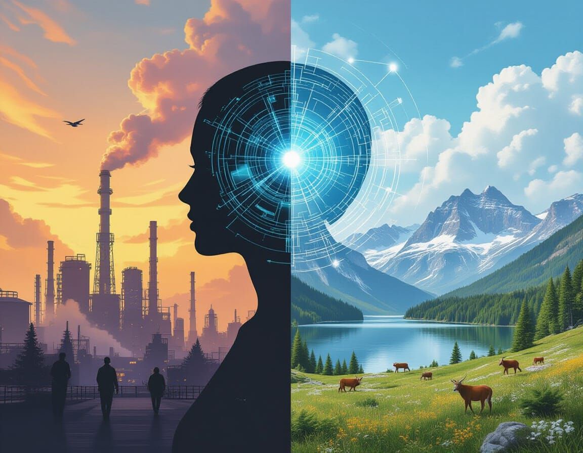 Urban Meets Nature: A Divided Silhouette in Realistic Style