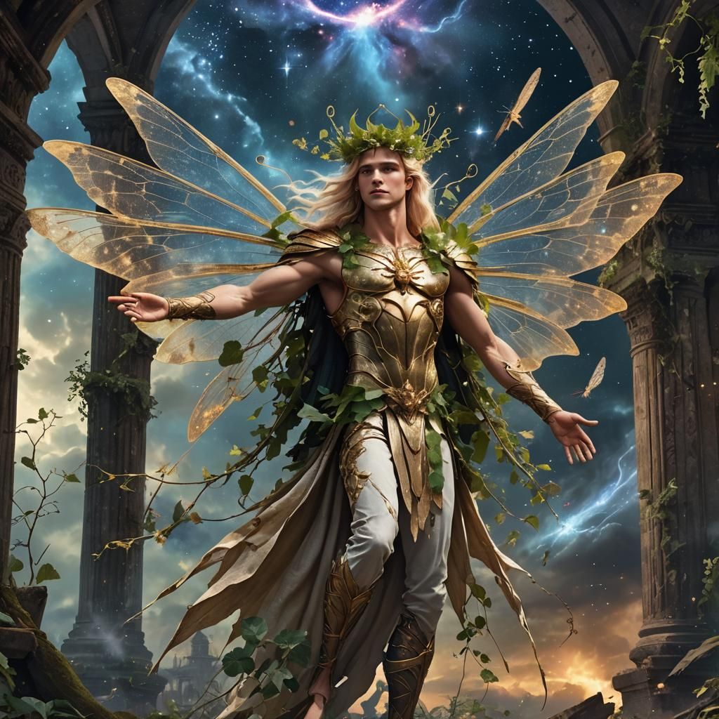 Hyperreal Fairy in Sparkling Galaxy, Detailed Digital Art