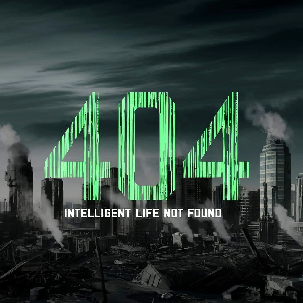 Apocalyptic Cityscape in Neon Green Matrix Glitch