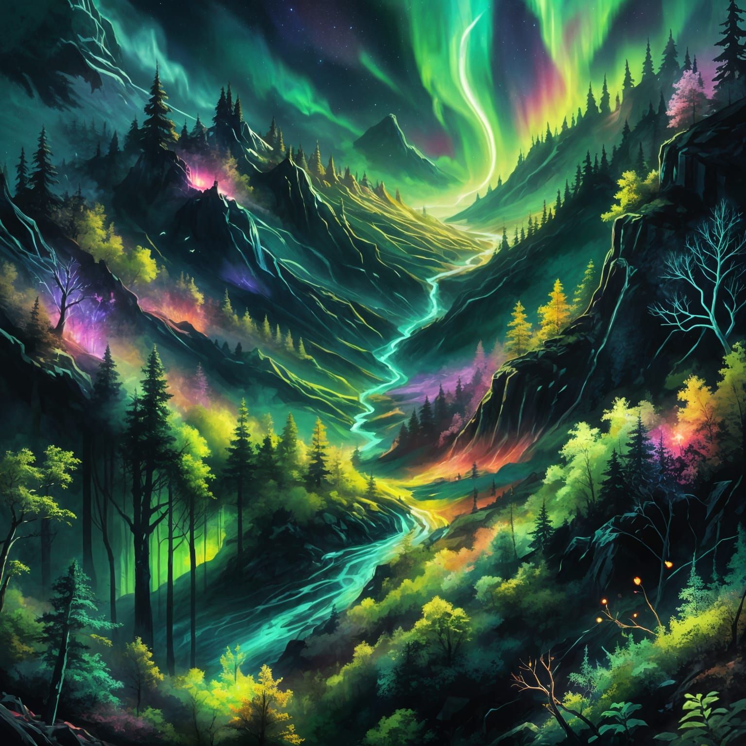 Fluorescent Aurora Illuminates Dark Forest