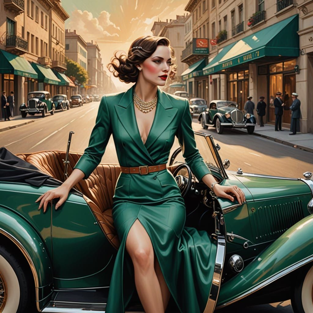 Sophisticated Woman Cruises in a Vintage Roadster