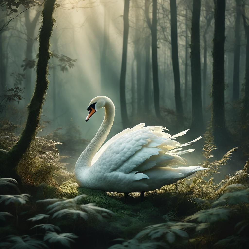 Majestic Swan of Earthly Elements in a Serene Forest