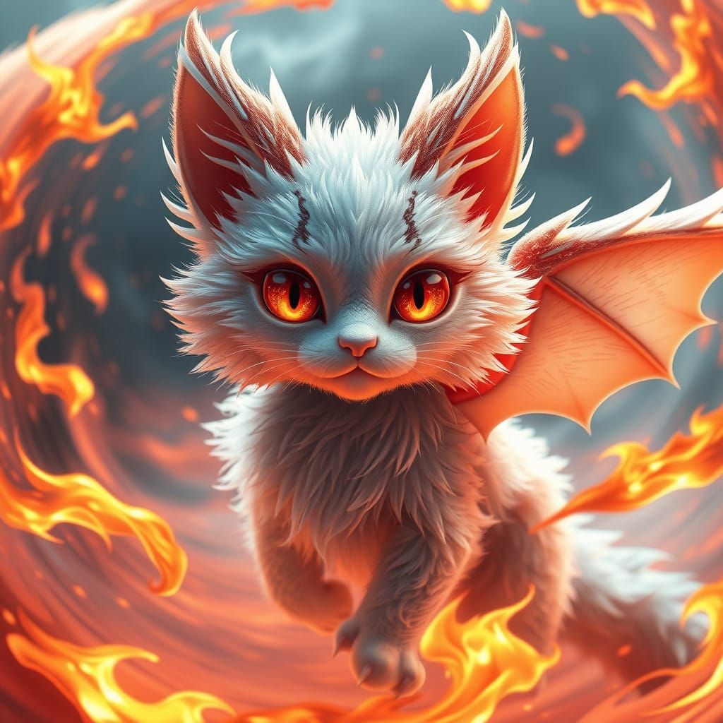 Regal Dragon Cat in Vibrant 3D Anime Style