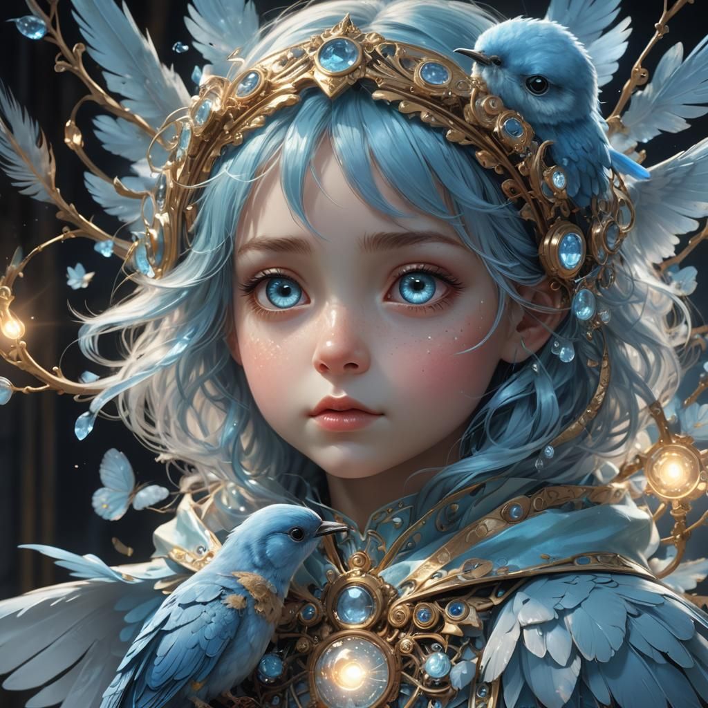 Blue Bird and Luminous Ghost Portrait