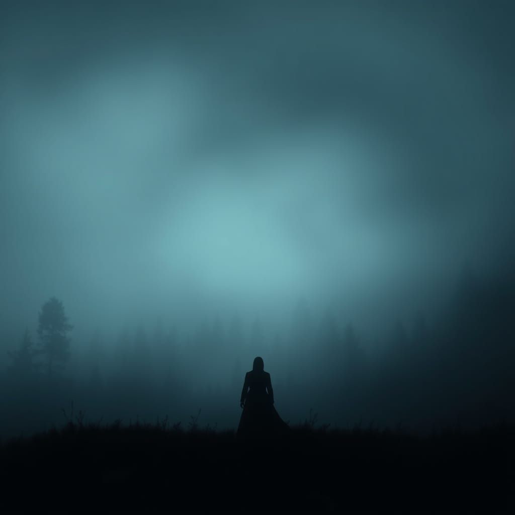 Mysterious Figure in Dark Forest, Cinematic Style
