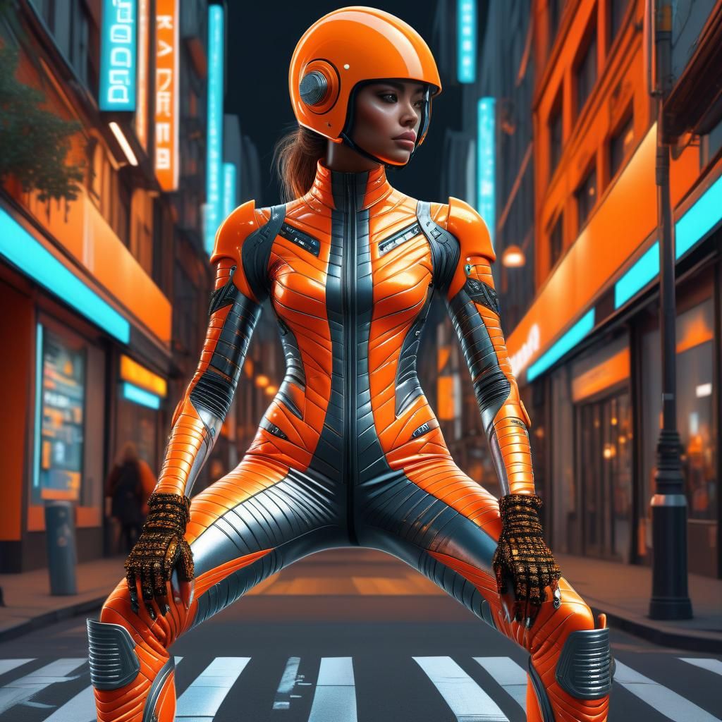 Neon Woman in Cityscape: Hyper-Realistic Digital Art