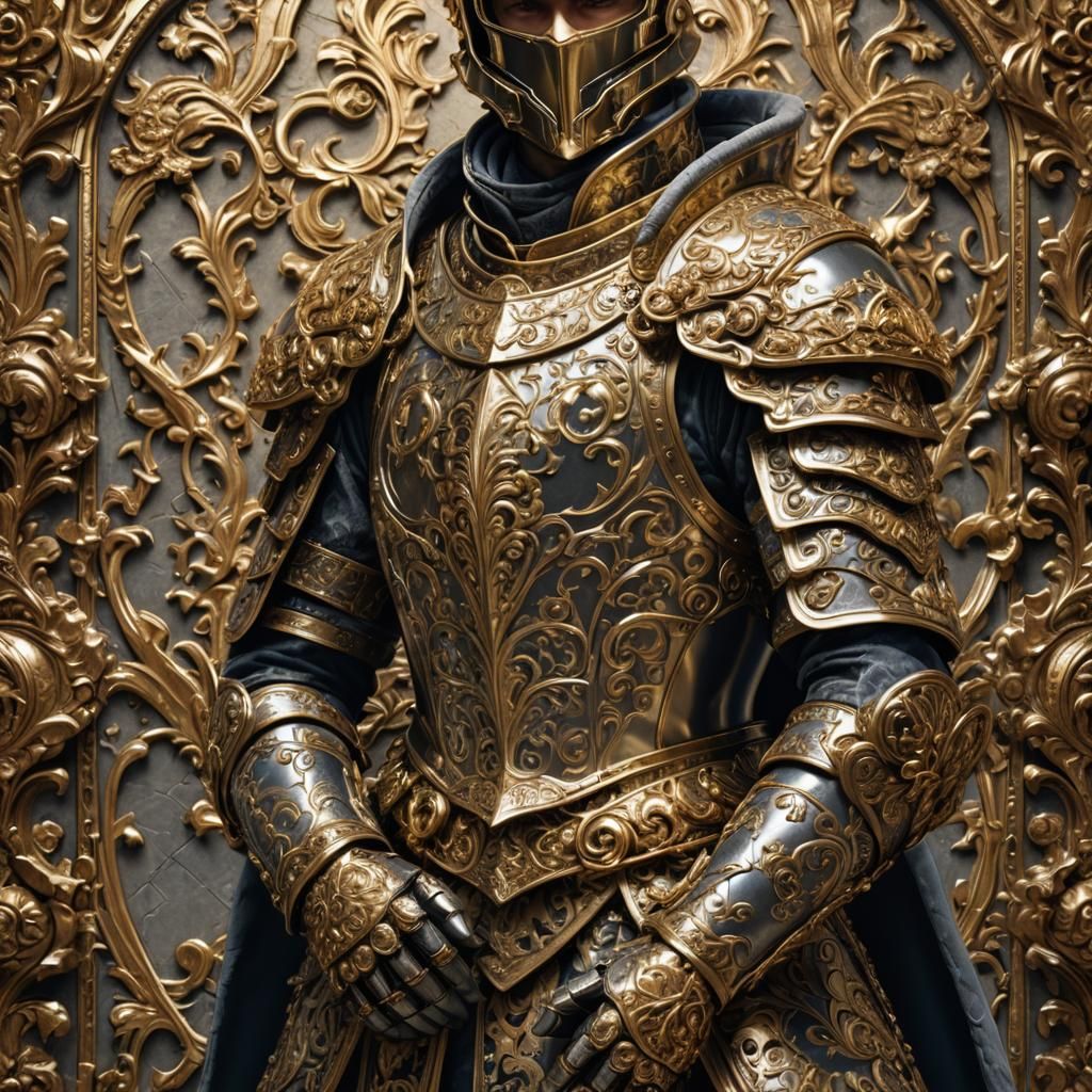 Baroque Fantasy Armor Gauntlets in Golden Light