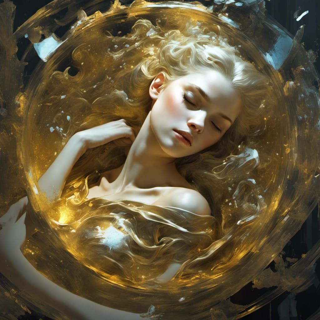 Sleeping Beauty in Golden Bioluminescent Sarcophagus