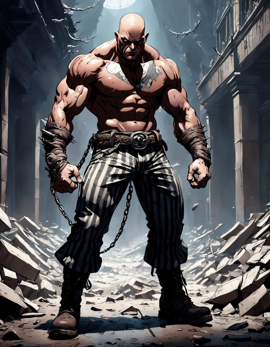 Muscular Absorbing Man, Carl Creel, in Fierce Battle Stance
