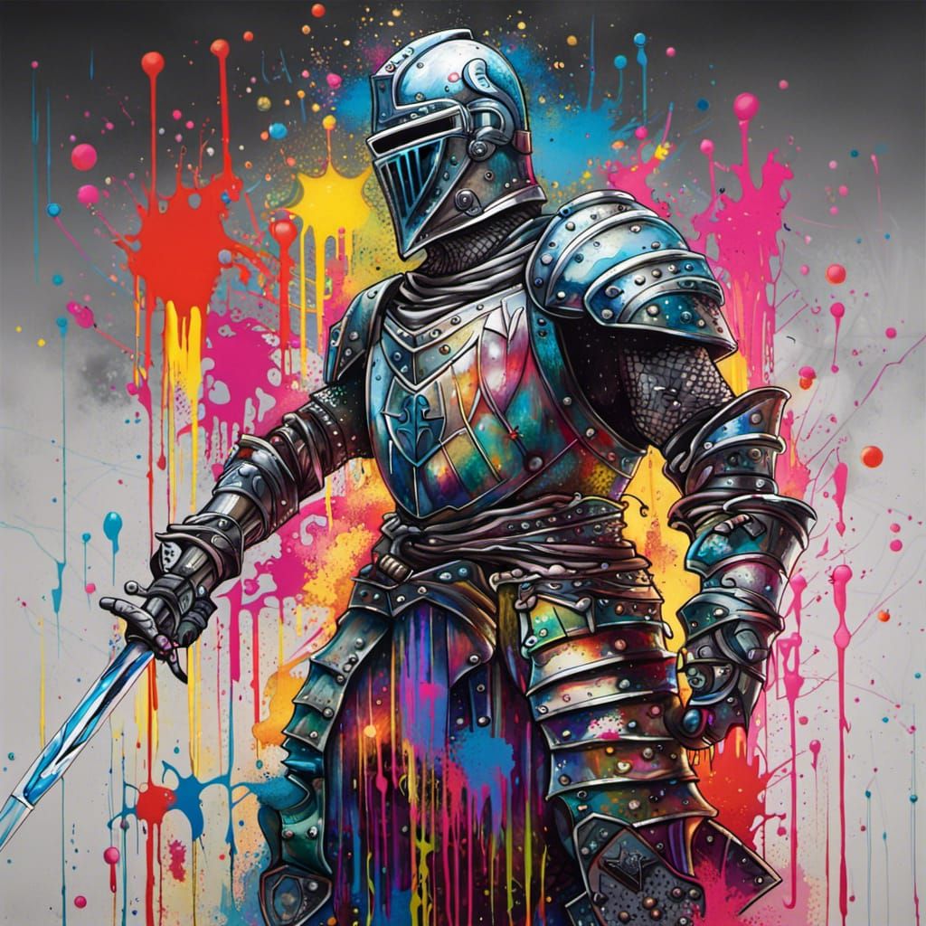 Glass Knight in Graffiti Splash Art Style