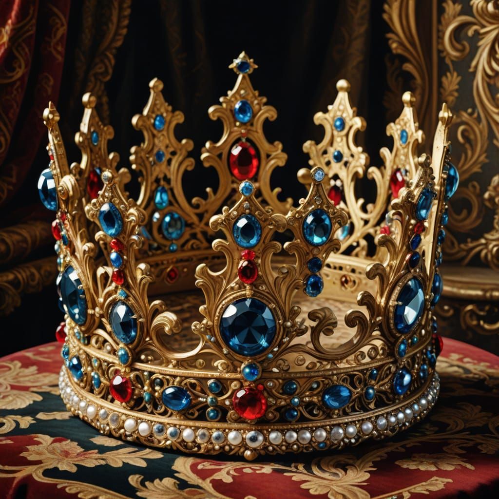 Majestic Jeweled Crown in Opulent Baroque Painting