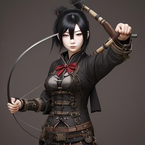 Japanese Goth Archer with Steampunk Engine