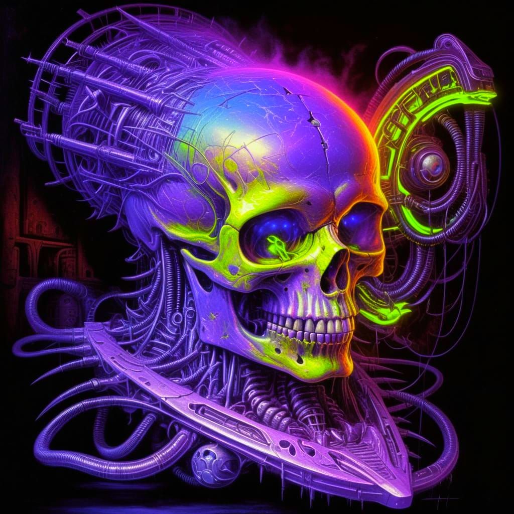 Electrified Neon Skull in Cyberpunk Style