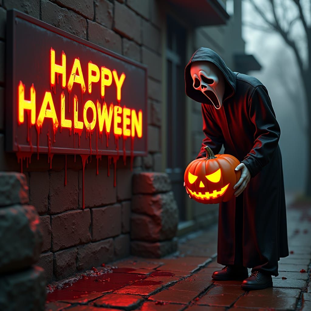 Terrifying Scream Character with Halloween Sign in Unreal En...