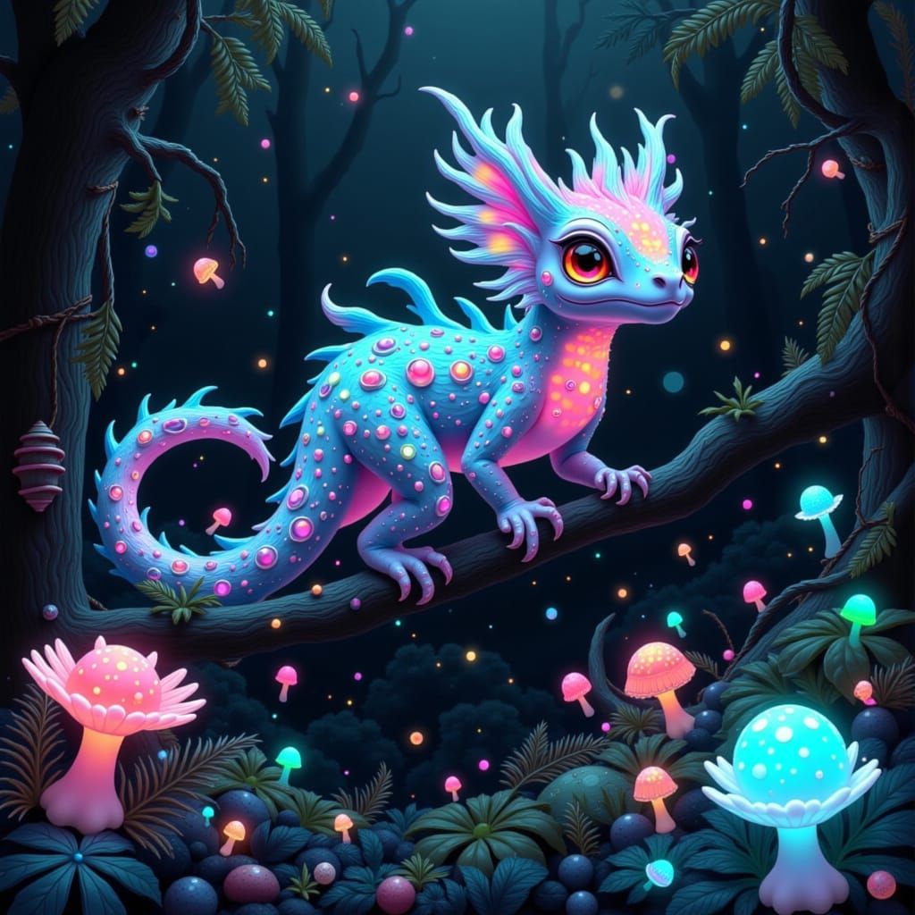 Bioluminescent Creature in Lush Alien Forest