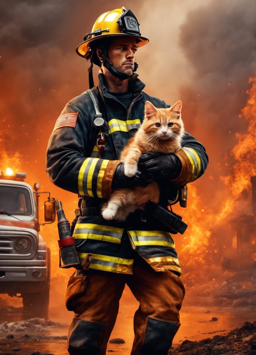 Heroic Firefighter Rescues Kitten from Burning Building