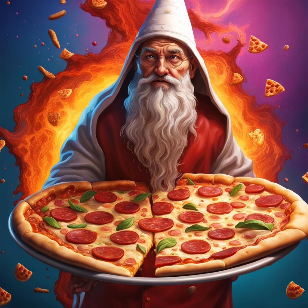 Detailed Pizza Wizard in Splash Art Style