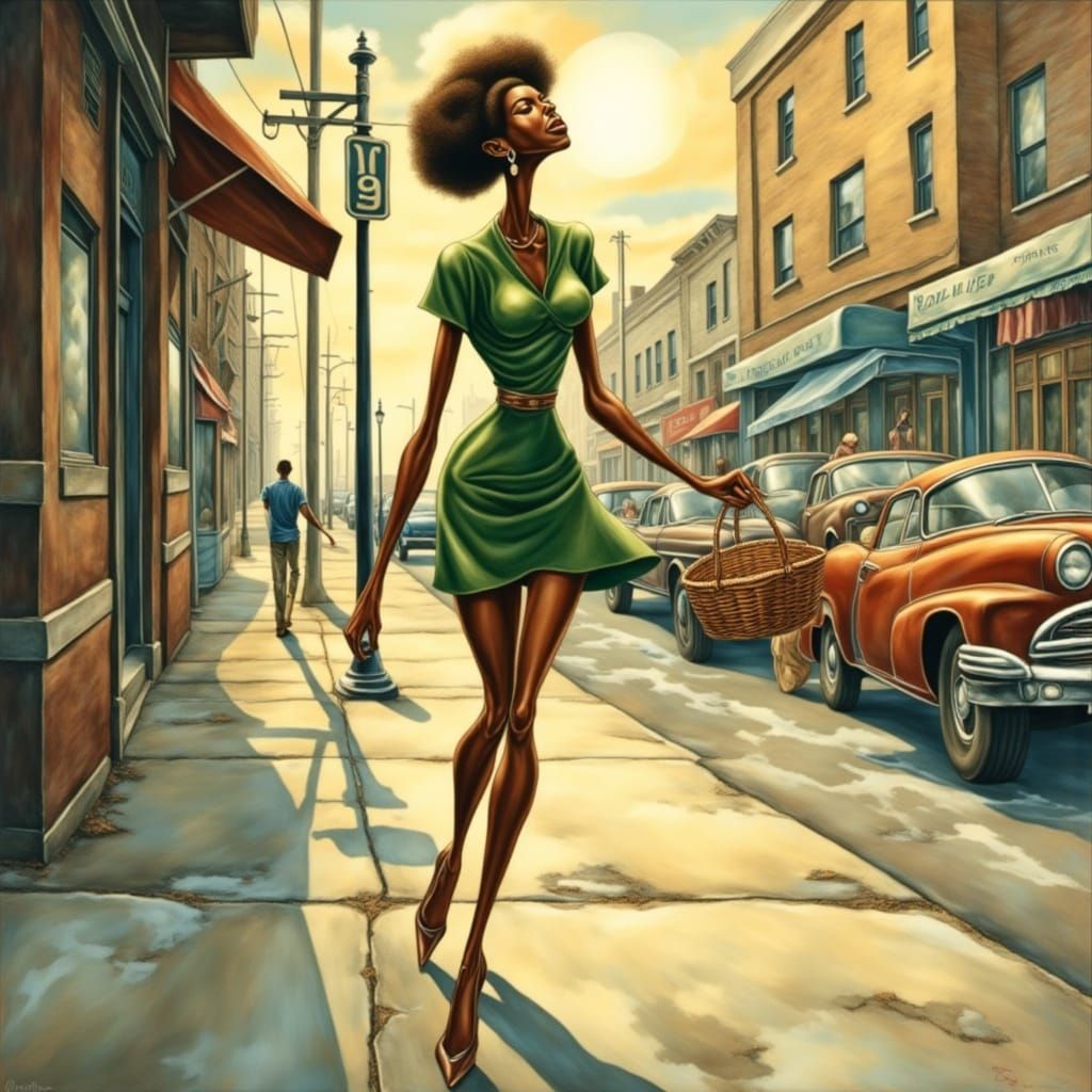 1950s Style Illustration of a Black Woman Walking