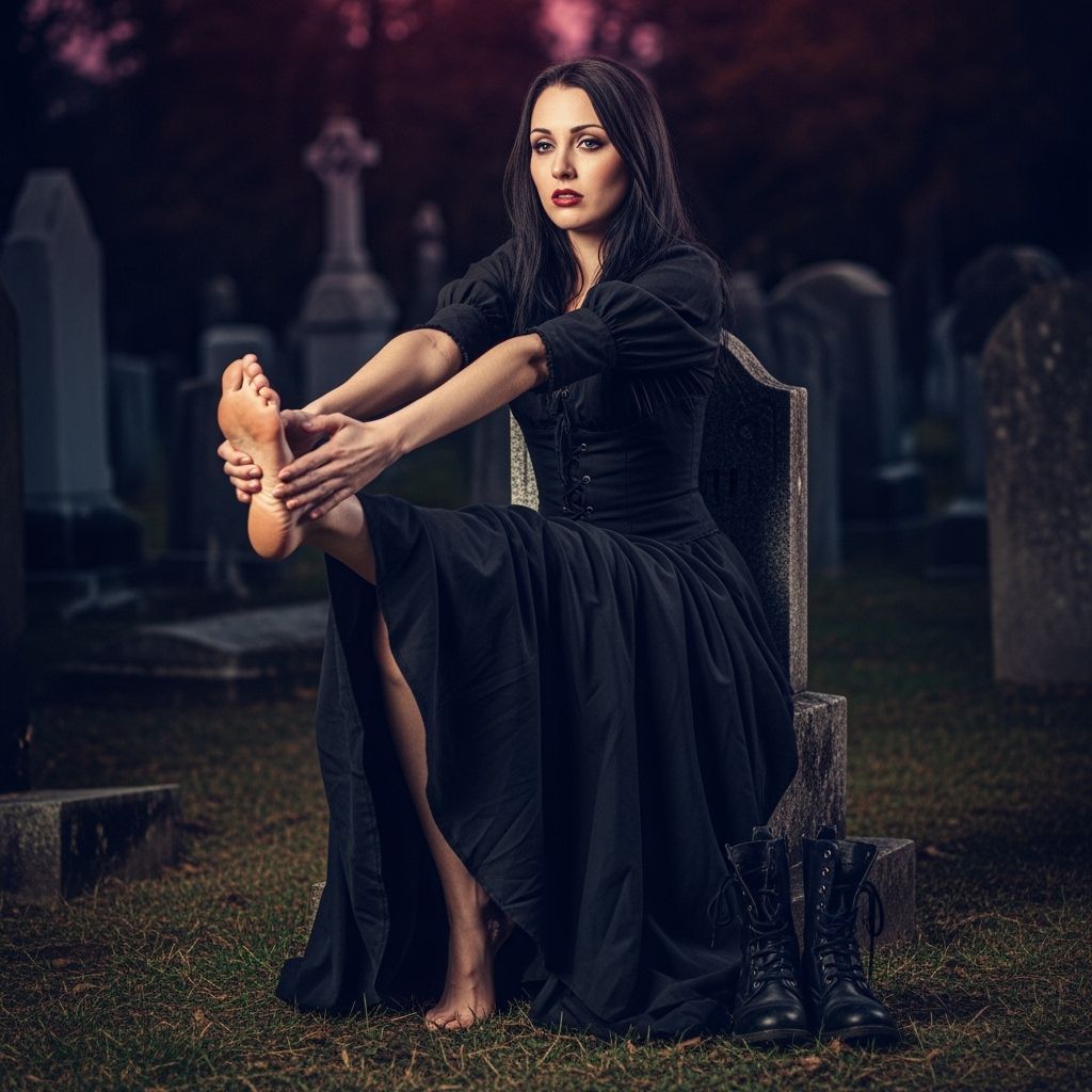 Gothic Woman Resting in Cemetery, Hyperrealistic Style