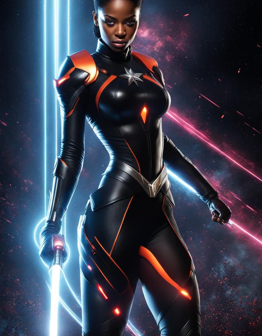 Dynamic Black Heroine with Volumetric Lighting