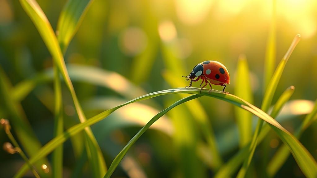 Ladybug on Vibrant Summer Grass in Whimsical Fantasy Style
