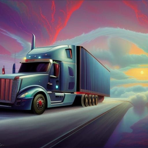 Psychedelic Semi Truck: Comic Book Art