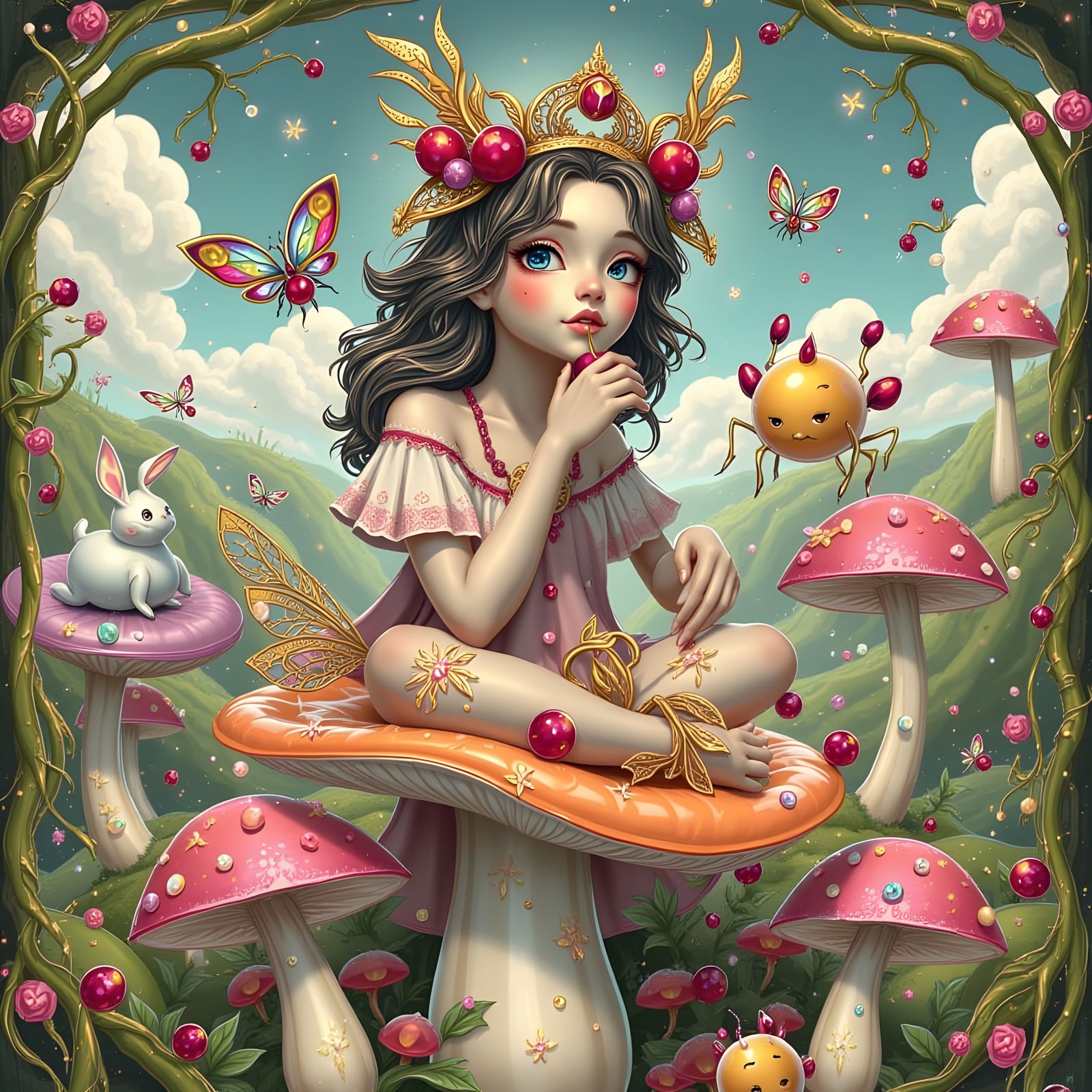 Whimsical Princess Surrounded by Fantastical Creatures in a ...