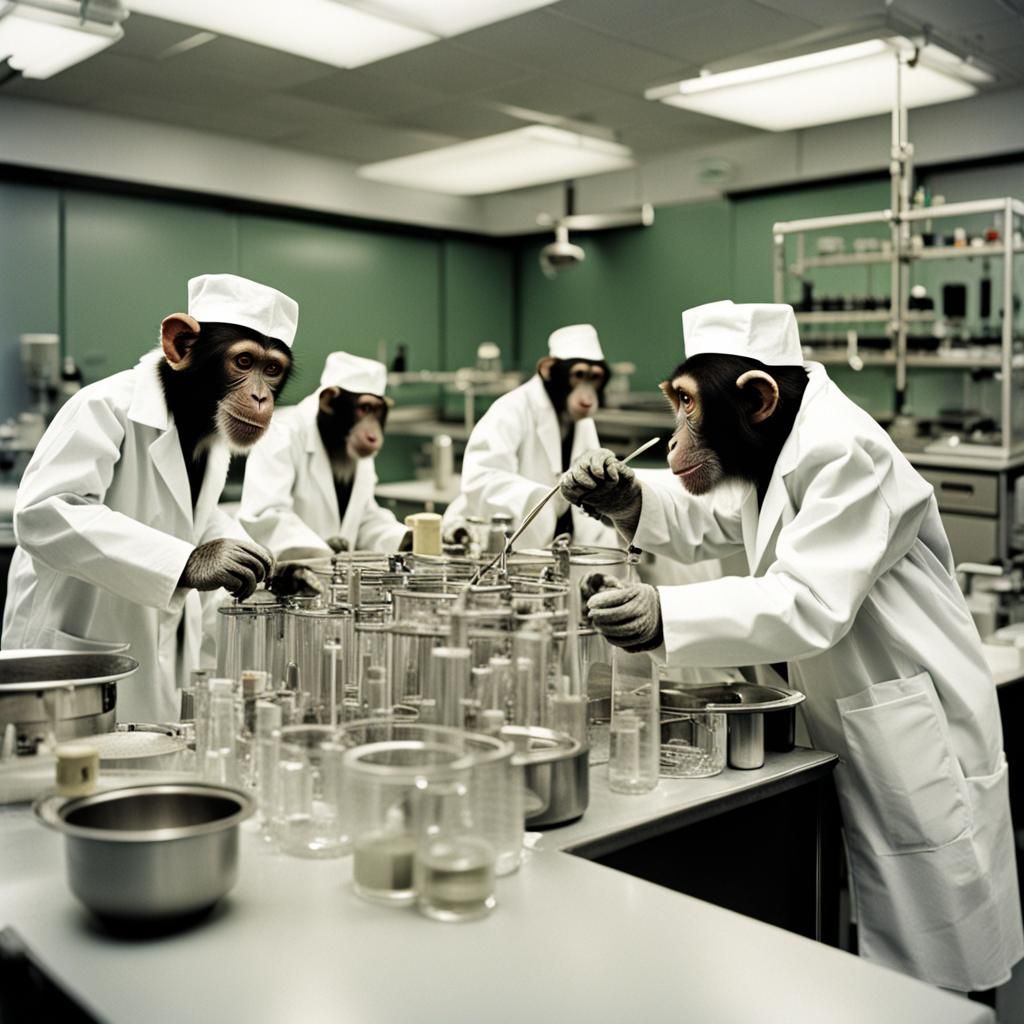 Monkeys in Lab Coats Performing Experiments