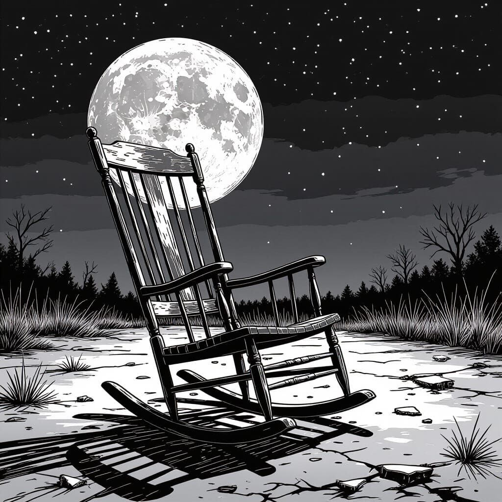 Abandoned Rocking Chair on Moon in Comic Book Style
