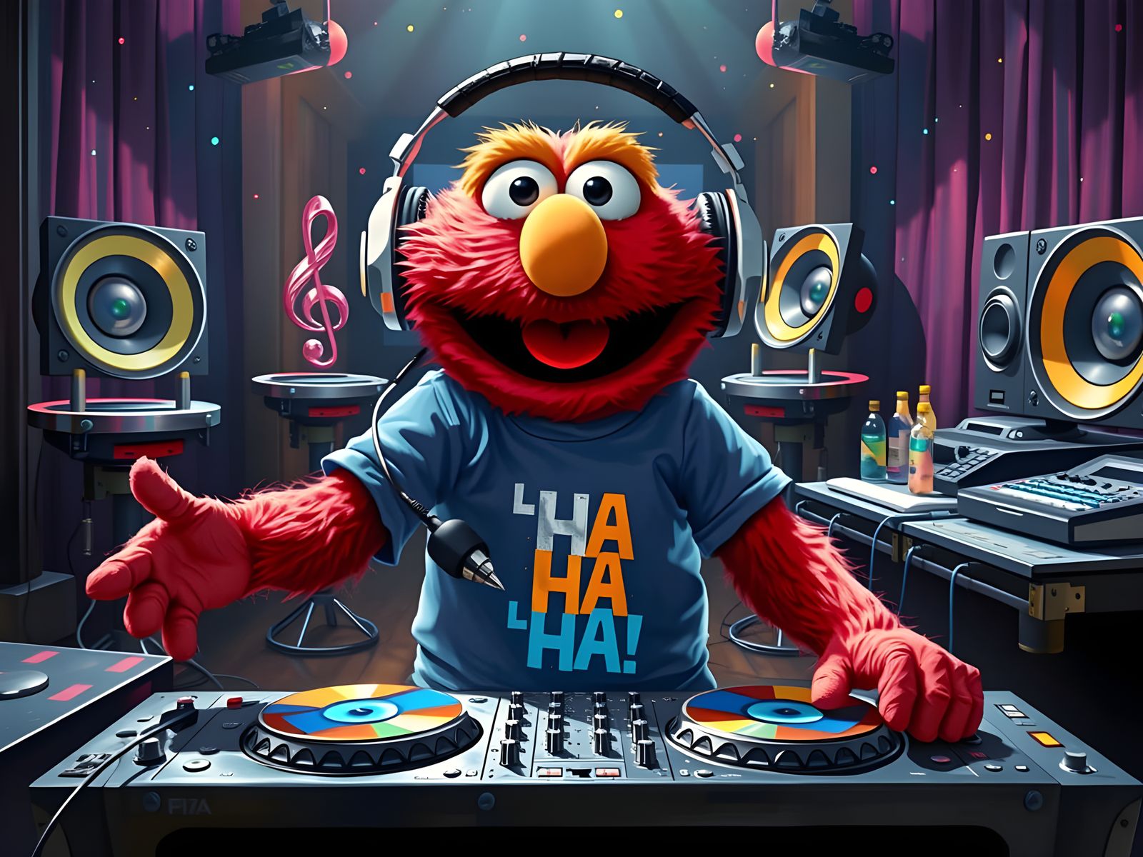 Elmo's Vibrant DJ Party in Pixar Style