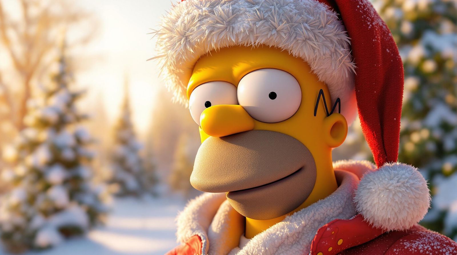 Surreal Winter Wonderland Scene of Happy Simpson in Santa Ha...