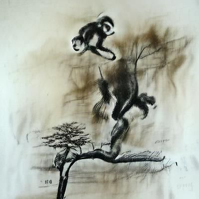 Monkey in Tree: Charcoal Drawing