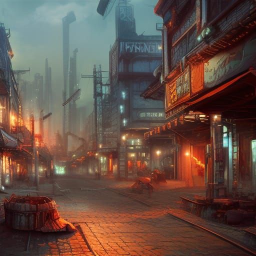 Cattlepunk Cityscape in Detailed Matte Painting