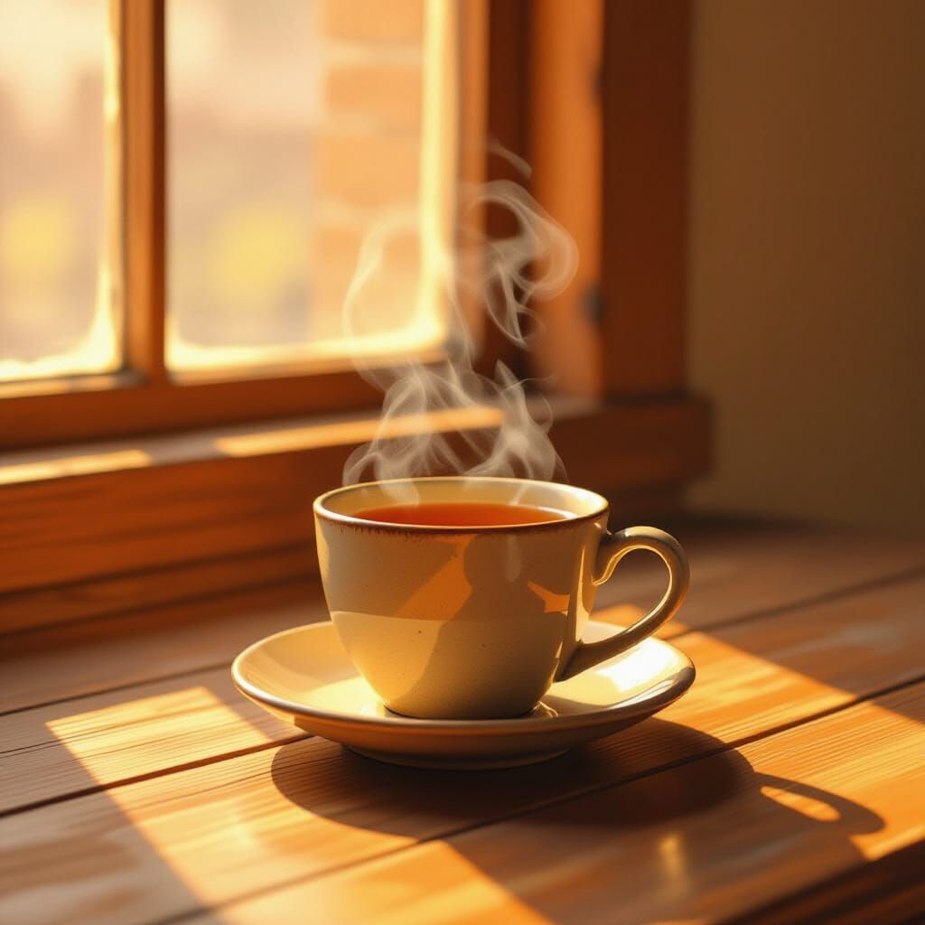 Cozy Tea Cup in Impressionistic Oil Painting Style