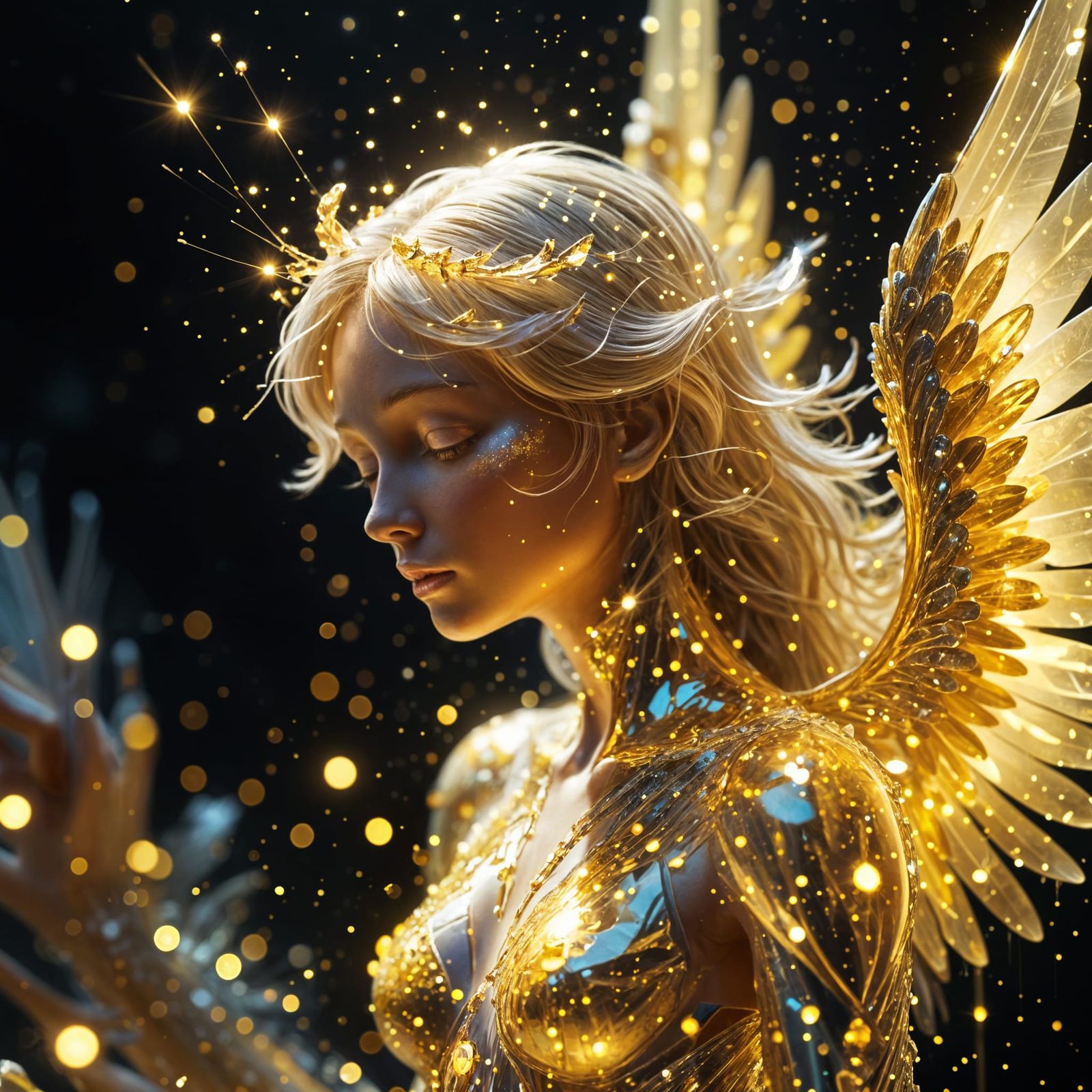 Celestial Crystal Angel with Bioluminescent Glow