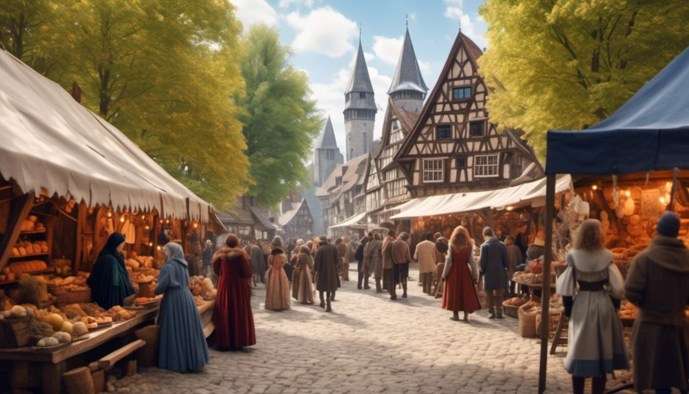 Hyperrealistic Snowy Medieval Market Scene with Costumes