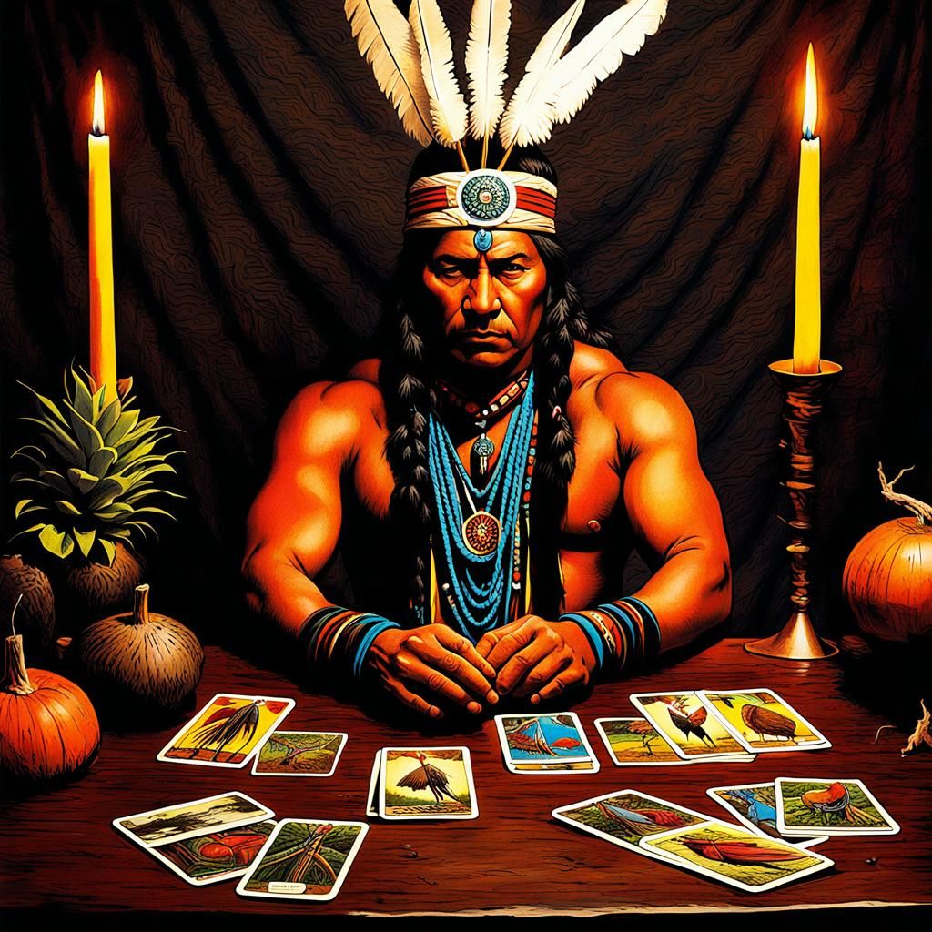 Indigenous Shaman Reads Tarot Cards