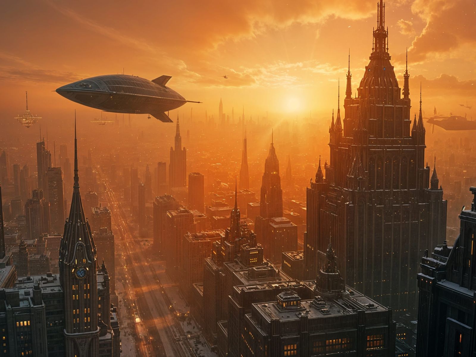 Futuristic Art Deco Metropolis at Dawn