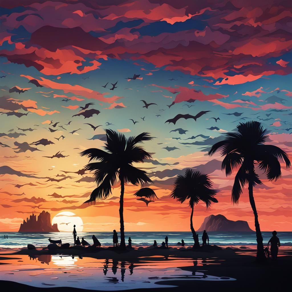 Peaceful European Beach Scene in Sunset Hues