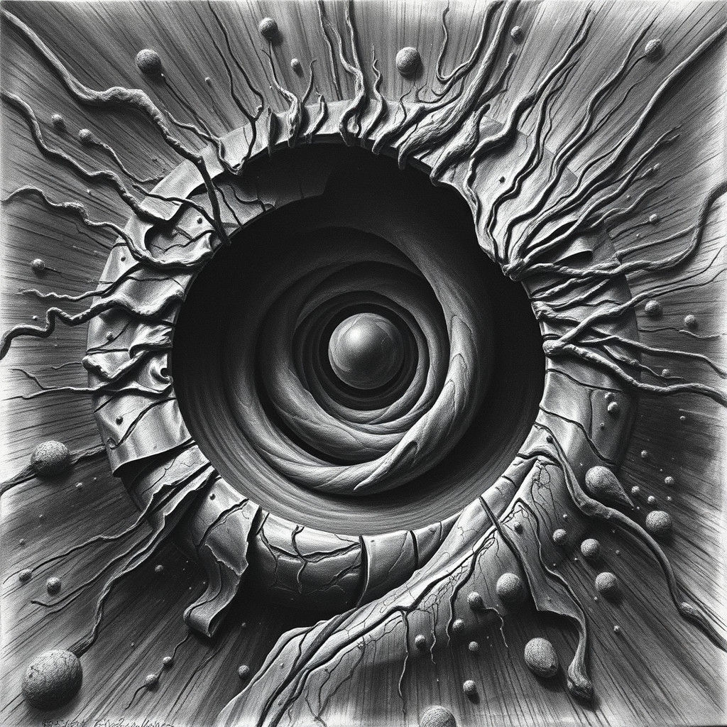 Surreal Optical Illusion in Charcoal Style
