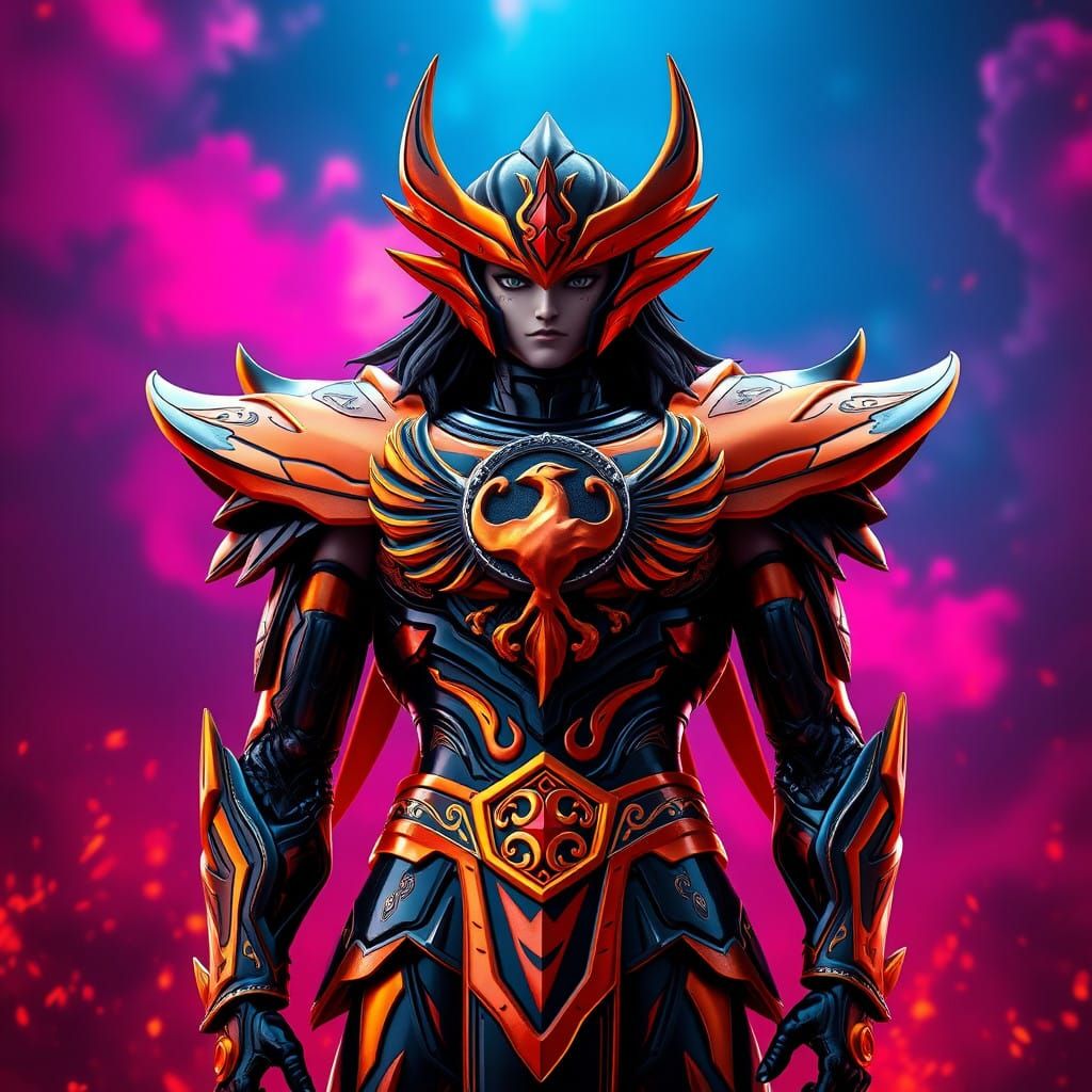 Heroic Phoenix Warrior in Vibrant, Fiery Glory