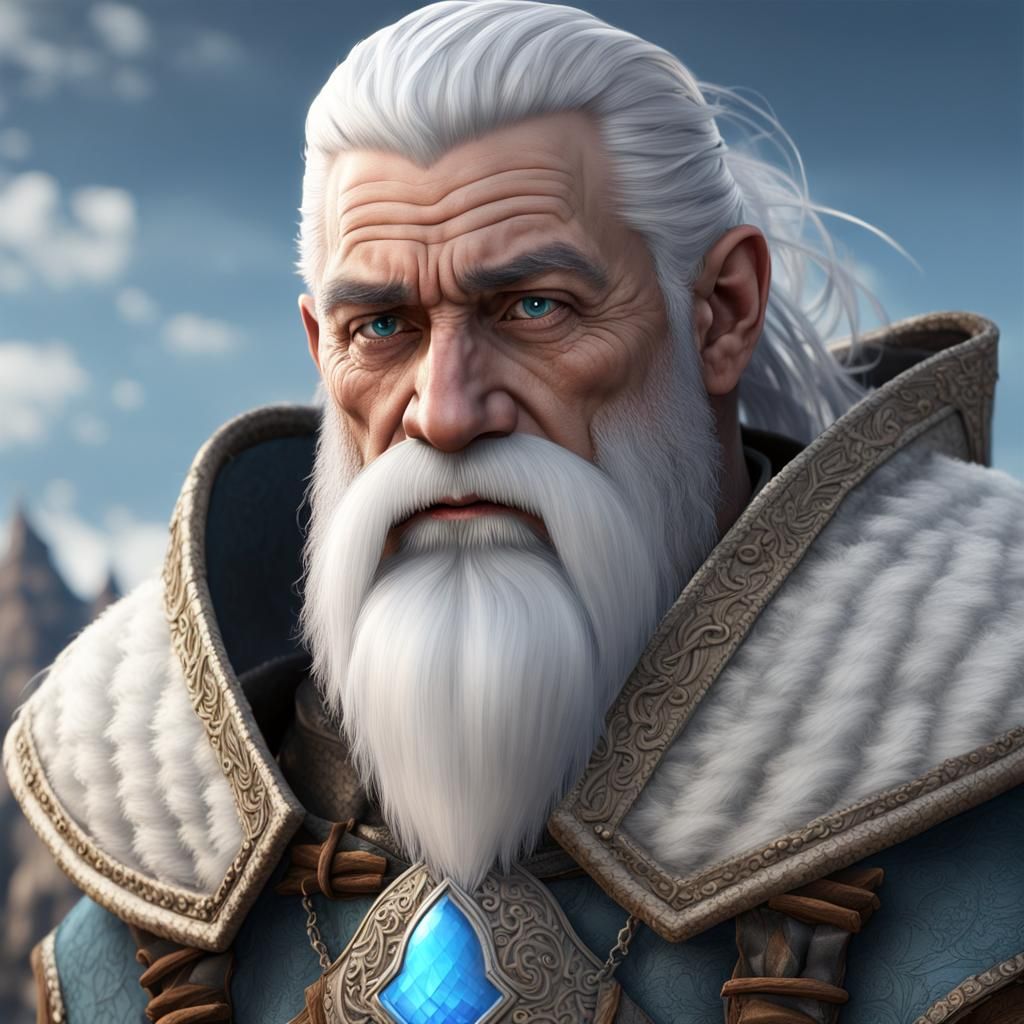 Dwarf Cleric Portrait with White Beard, Digital Art