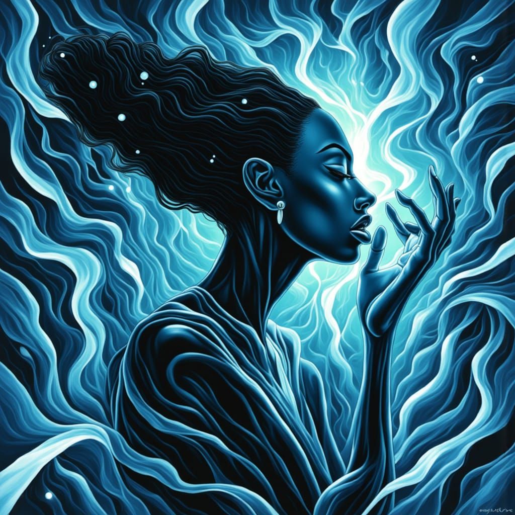 Monochrome Neo-Surrealist Black Woman in Blue Light