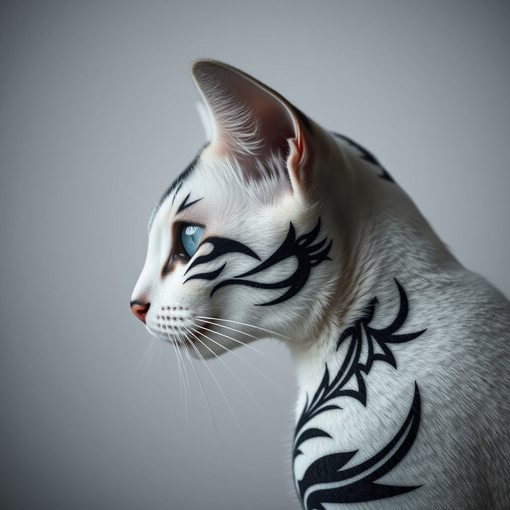 Tribal Cat Tattoo Design in Origami Style