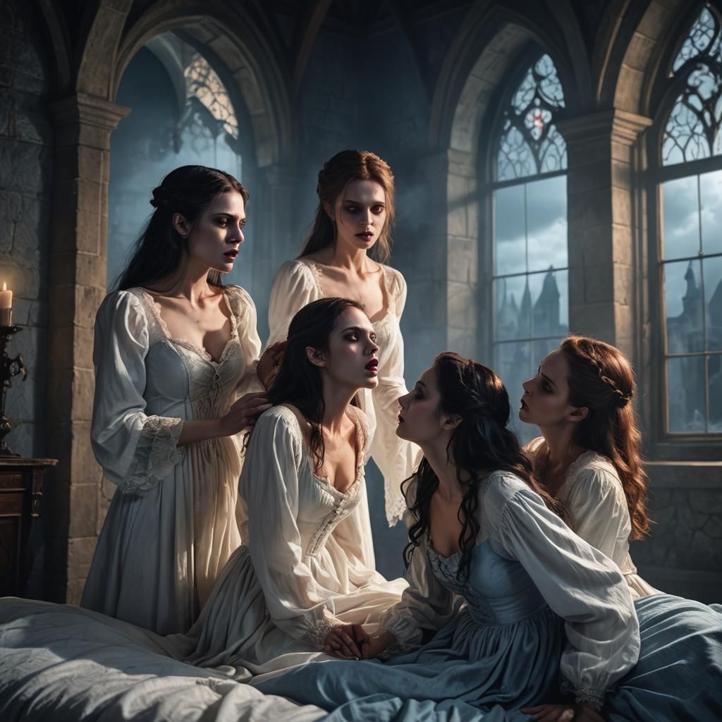 Vampire Kiss in Gothic Fantasy Bedroom