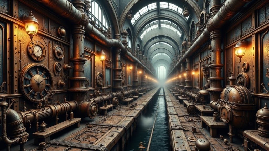 Steampunk Sewer System with Gears and Steam