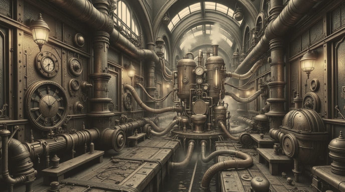 Steampunk Sewer System with Victorian Motifs