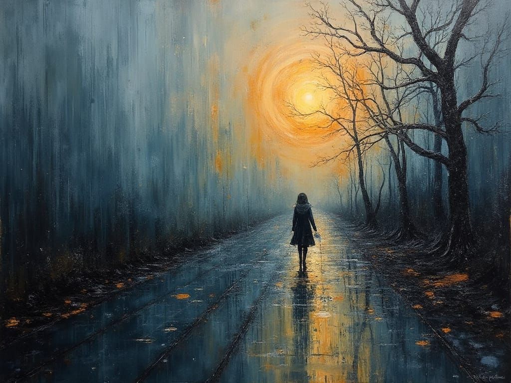 Brooding Abstract Expressionist Winter Rain Painting